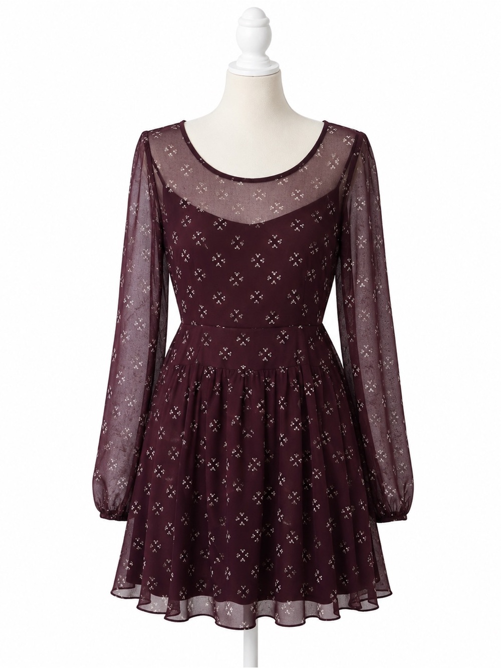 Free People Purple Floral Print Long Sleeve Mini Dress Women’s Medium Boho Sheer